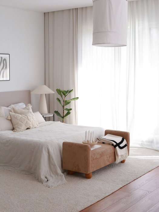 Atelier Del Sofa Banco de Tela TEDDY Camel, Asiento Acogedor para Sala de Estar y Dormitorio, 115 cm Ancho